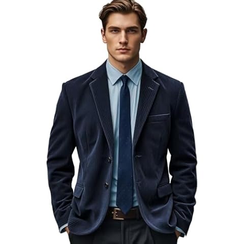 EMERAIDVLN Mens Corduroy Jacket Blazer Vintage Blazers for Men Navy Blue Corduroy Sport Coats for Men Notch Lapel Blazer Jacket XL Cover