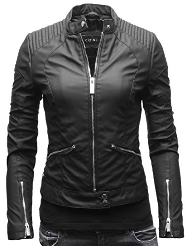 Minerva Damen Biker Lederjacke Cleanes Design weiches Rindsleder oder Ecoleder (XS, Matt Schwarz (Ecoleder))