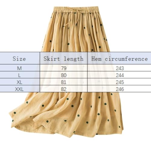 Womens Polka Dot Linen Maxi Skirt, Summer Comfy Tiered Elastic High Waisted Aline Flowy Swing Pleated Skirts for Women2