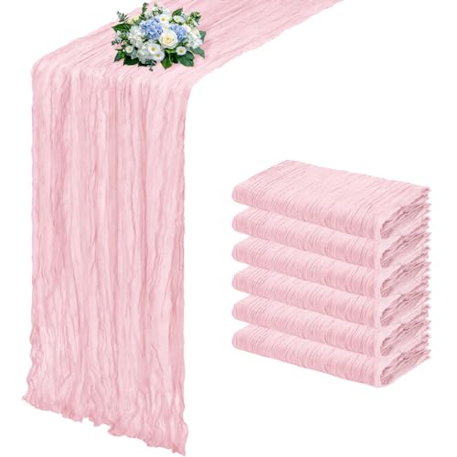 RealBox 6 Pack Light Pink Cheesecloth Table Runner 17x108 Inch Semi Sheer Boho Gauze Cheese Cloth Fabric Table Runners, for Wedding Party Baby Shower Birthday Home Decor Garden Farmhouse by RealBox - Used condition - US$10.39