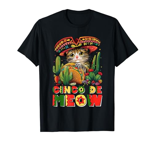 Cinco De Mayo Funny Mexican Cat Sombrero Poncho Mens Womens T-Shirt