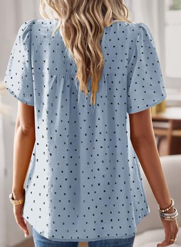Image of Falechay Womens Summer Tops Crewneck Short Sleeve Shirts Casual Chiffon Blouses Flowy Lace Hem Boho Clothing Trendy 2026