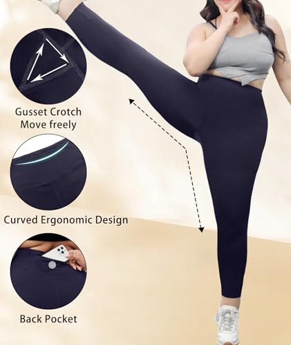 LALAGEN Damen-Leggings, Übergröße, mit Fleece gefüttert, wasserabweisend, Thermo-Leggings, Winter, warm, hohe Taille, Workout-Hose mit Taschen, Marineblau, 5X-Groß