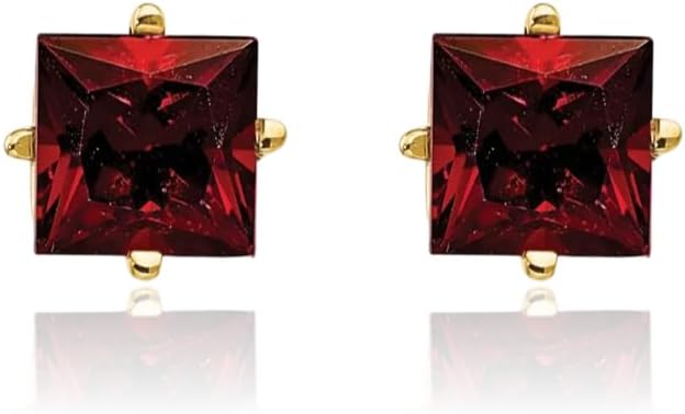 IceCarats 14K Solid Yellow Gold 1.70 carat Red Garnet Medium Stud Earrings 6mm 1/4 inch Square, Natural, Prong Set, Butterfly Back For Her
