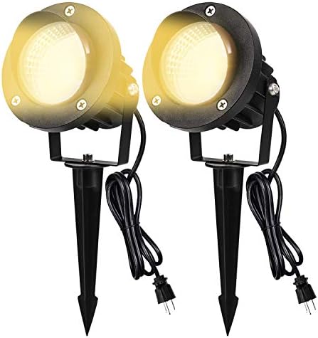 LIFEHUB LED Landscape Outdoor Spotlight for Yard, IP66 Waterproof Garden Spotlights, Patio 120v 600LM Outside Lawn LED Spotlights with US 3-Plug in (2 Packs)