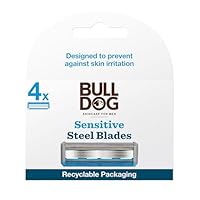 Bulldog Skincare for Men - Sensitive Bamboo Razor Blades for Men I Reduce Irritation | Recycled Packaging, Lubricating Lube Strip with Baobab | Gentle Shave| 4 replacement blades