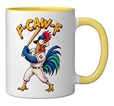 F Caw F Rooster Funny Bird Chicken Men Women Tees Ceramic Mug, Yellow/White