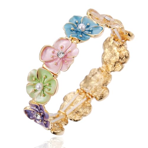 Bracelet émail 3D fleur LUREME manchette perles et cristaux