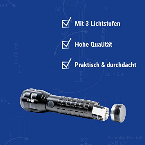 MAUL LED-Taschenlampe MAULkronos S – outdoor-taugliche LED Taschenlampe für die semiprofessionelle Anwendung – helle Taschenlampe mit langer Leuchtdauer und Spritzwasserschutz (IPX4) – schwarz