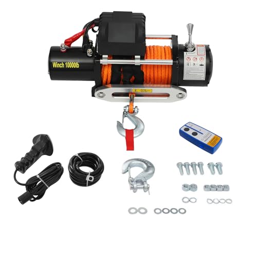 Treuil électrique 12 V avec contrôleur 10 000 lbs/4535,92 kg Force de traction 26 m Longueur de corde Treuil moteur Corde en nylon Treuil électrique avec contrôleur pour ATV, UTV, SUV, pickup