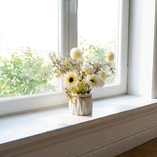 Image of Dekorly Artificial Lavender Plant in White Pot, 18cm - Realistic Faux Flower Arrangement for Home & Office Decor (Set of 1) (1, White Dry Dais)