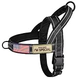 Forestpaw No Pull Dog Harness with Large Handle,Slip on Reflective Vest with Quick Release Buckle,Comfortable Flannel Lining for Medium Large Dogs Walking Training (Includes 3 Patches),Black M
