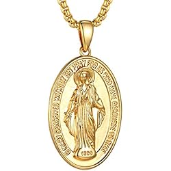 Collar Medalla Dorada GOLDCHIC JEWELRY 18K Oro Medalla Virgen Colgante de María Collar Milagrosa Dorado