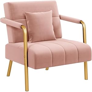 Yaheetech 30″ W Modern Sofa Small Sofa Luxurious Velvet Fabric Couch with Gold-Tone Metal Arms and Legs for Living Room, Home Office, Studio Pink