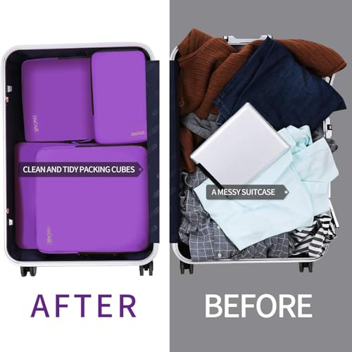 Image of BAGAIL 4 Set /6 Set /8 Set Compression Packing Cubes Travel Accessories Expandable Packing Organizers (Cloth Pattern, 4-Purple)