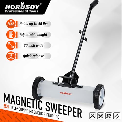 image for HORUSDY 18-Inch Rolling Magnetic Sweeper with Wheels, Magnet Pickup Sw