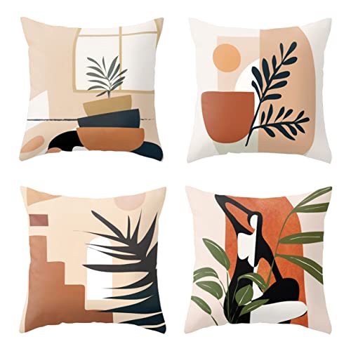 HVEST Kissenbezüge aus der Mitte des Jahrhunderts, abstrakt, geometrisch, grüne Blätter, 4 Stück, 45,7 x 45,7 cm, weicher Kissenbezug für Couch, Bett, Stuhl, Bürodekoration Cover