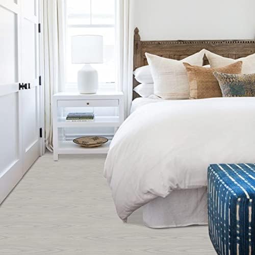 Vinyl Flooring Self Adhesive Floor Planks Waterproof White Wood Effect Peel and Stick Floor Tiles for Living Room Bedroom Home Office, 90x15cm, 10 Pieces
