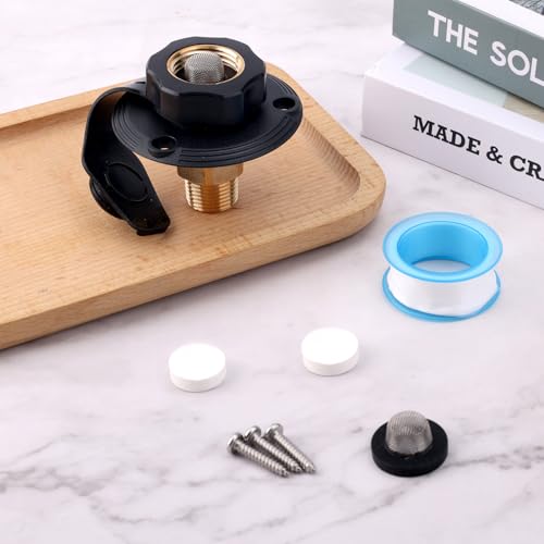 Image of BOXOB RV City Water Inlet Connection with Brass Check Valve, 3 /4 inch NH Female & 1 /2 inch NPT Male RV Fresh Water Fill Inlet Flange for Camper Motorhome Trailer Marine Replacement Hose Connector Fitting
