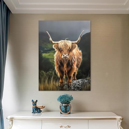 Bétail des Highlands tableau sur cadre intérieur déco cuisine campagne affiche 70x100 cm