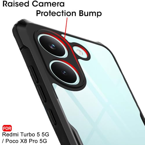 Image of TheGiftKart Shockproof Crystal Clear Back Cover Case for Mi Redmi Turbo 5 5G / Poco X8 Pro 5G | 360 Degree Protection | Protective Design | Transparent Back Cover Case (PC & TPU, Black Bumper)