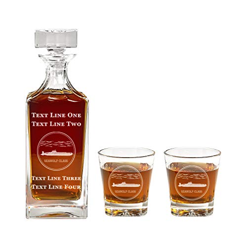 Seawolf Class Submarine Decanter Set - 900Ml Engraved Decanter W/ Seawolf Submarine - Retirement Gift, Gift For Promotion, Unique Gift - Military Present - Submarine Gifts For Men And Women #TOP13