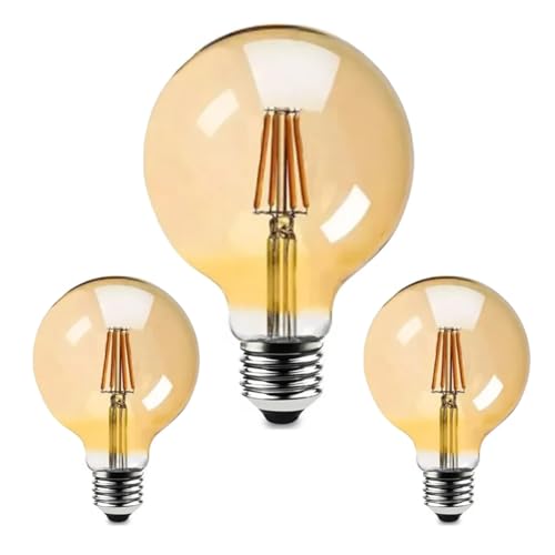 Kit 3 Lampada Filamento De Led G125 Retro Vintage E27 Bivolt Ambar Branco Quente 2200k