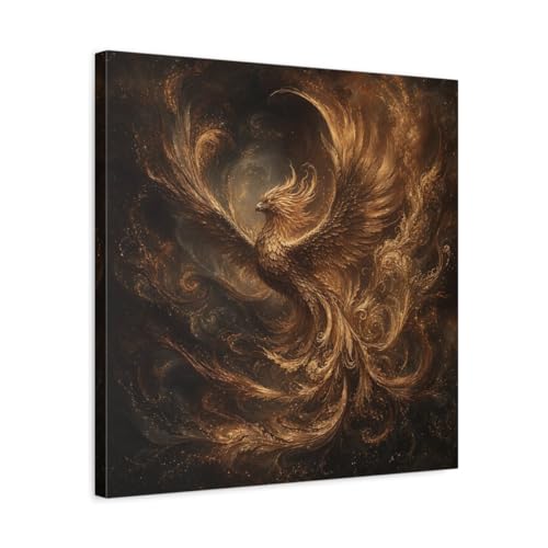 Tableau Phénix Doré 50x50 cm pour Réveiller un Mur Blanc sans Éclat