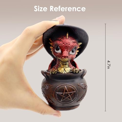 Fantasy Red Dragon Statue with Witch Hat, Mini Resin Dragon Figurine - Image 4