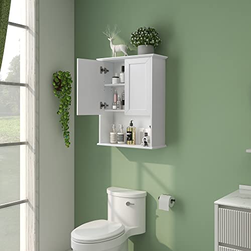 Oonnee White Bathroom Cabinet Wall Mounted Wooden Medicine Cabinets Above Toilet, Over Toilet Storage Cabinet, 23X29 Inch Hanging Bathroom Wall Cabinet With 2 Doors & Adjustable Shelf, Soft Hinge #TOP2