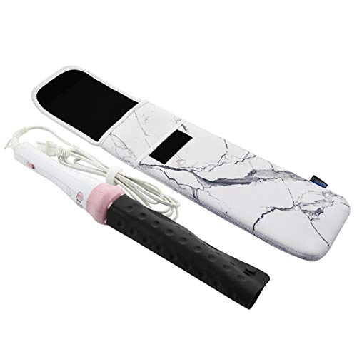 Heat Resistant Neoprene Curling Iron Holder Cover Bag Flat Iron Curling Wand Travel Case Pouch with Heat Proof Heat-resistant Mat for Curling Hair Drier Hair Straightener (White Marble)