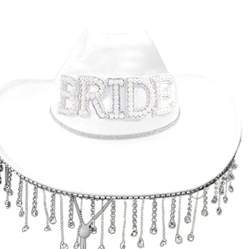 xbiez Bride Cowboy Hat Bachelorette Party Hat Bridal Party hat Tassel Cowboy Hat Mrs Hat Bride Hat Tassel Cowgirl Hat