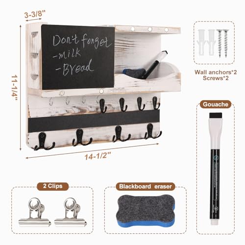 Vtrvt Rustic Key And Mail Holder For Wall, Wall Mounted Key Hooks With Mail Holder, Hanging Entryway Organizer, Farmhouse Wall Decorative With 16 Key Hooks, Shleves, Mail Holder And Chalkboard thumb #3
