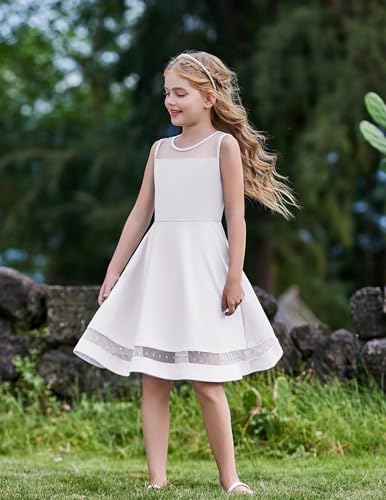 Arshiner Girls Elegant Dresses Sleeveless Round Neck A-line Party Dance Graduation Mesh Dress Size 5-163