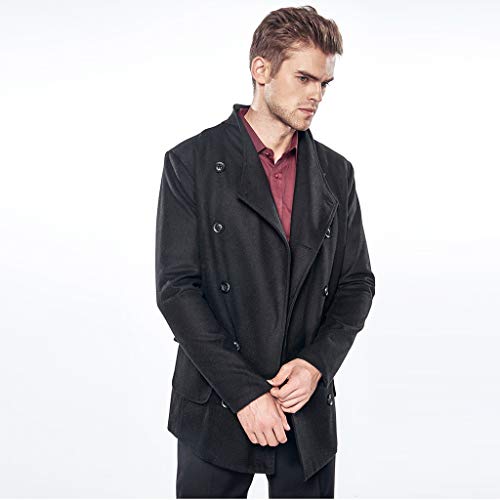 Winter Men's Solid Color Tops Edging Color Gold Button Casual Long Trench Coat #TOP2