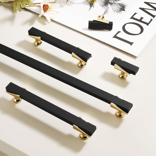Bemkeno 10 Pack Matte Black & Gold Cabinet Pulls Kitchen Cabinet Handles Dresser Drawer Knobs Bathroom Closet Furniture Modern Hardware (10, Single Hole) by Bemkeno - Image 6