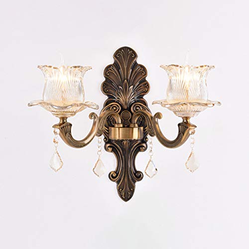 Litfad Clear Flower Wall Light With Crystal 2 Head Vintage Style Glass Sconce Light Retro Decoration Wall Mount Light Wall Lamp In Antique Brass For Hotel Bedside Living Room Restaurant #TOP3