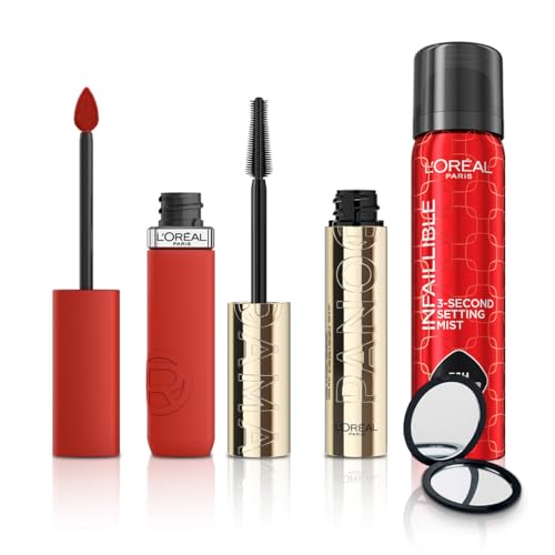 L'Oreal Paris Make-up Designer Cofre favoritos Kendall Jenner Panorama mascara, Infaillible Spray Fijador e Infaillible Matte Resistance labial tono 400