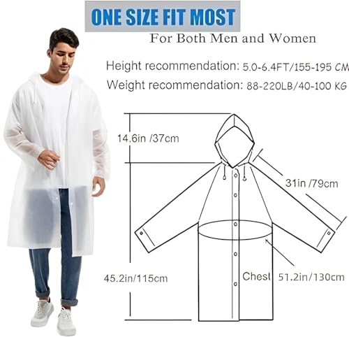 JITIFAZH Wasserdichter Regenponcho,2 Stück,leichter, wiederverwendbarer Regenmantel mit Kapuze, tragbarer Notfall-Poncho für Erwachsene, Familie, Wandern, Radfahren, Camping (Weiß+Rosa)
