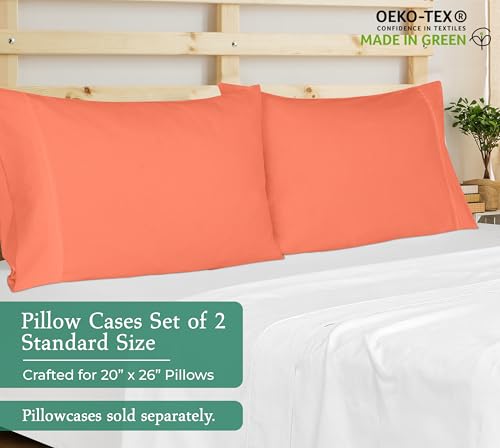 Image of Royale Linens Standard Pillowcase Set of 2 - Bed Pillow Cover - 20 inchx26 inch - Coral Pillowcases - 1800 Brushed Microfiber, Wrinkle & Fade Resistant - Soft & Cozy- Standard Size Pillow Case (STD, Coral)