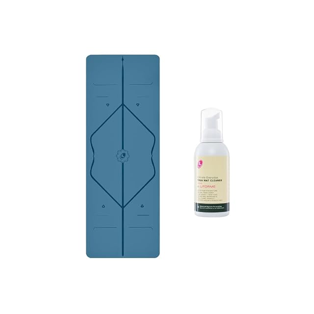 LIFORME Travel Yoga Mat Ultimate Everyday Yoga Mat Cleaner- Bundle Pack Patented Alignment System Eco-Friendly Non-Slip Warrior-Grip Thick