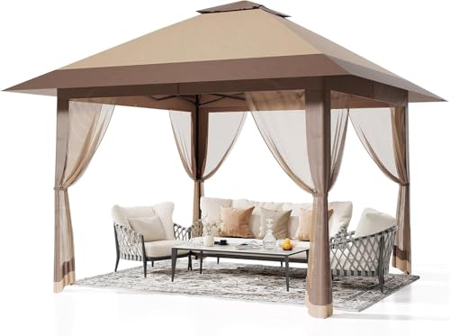 13x13FT Pop-Up Gazebo, Instant Canopy Gazebo With Mosquito Net & Double Roof, Adjustable Height Canopy Tent, UV-Resistant Outdoor Shelter for Patio, Backyard, Garden, and Camping