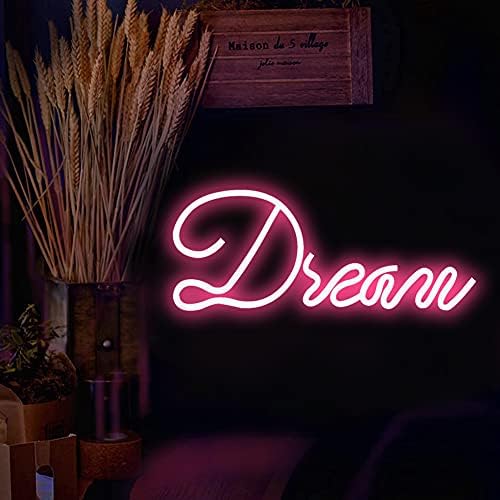 LED Neon Wall Signs Dream Lights Wall Decor, with 2PCS Hooks 5 V Neon Sign Festival Light for Christmas Home Decoration, Bar, Bedroom, Coffee Shop (Pink)