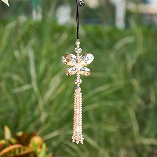 Image of Crystal Butterfly Car Rear View Mirror Accessories Lucky Car Hanging Ornament (Champagne)