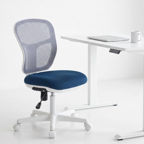 Small Armless Desk Chair, Space-Saving Swivel Office Chair with Mesh Back & Padded Seat, Height Adjustable Ergonomic Task Chair with Wheels for Home Office, Dorm (White)