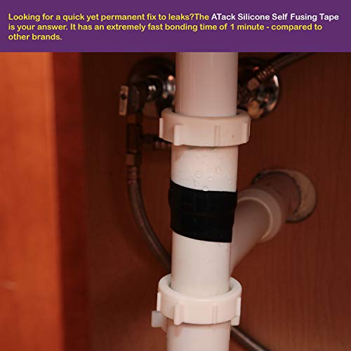 ATack Silicone Self-Fusing Tape, 1-Inch x 36-Foot (Black) Waterproof Professional Grade Weatherproof Self-Fusing Silicone Rubber Sealing Wrap Tape for Hose, Pipe, Plumbing Emergency Repair 25 Mil - Thumbnail 2