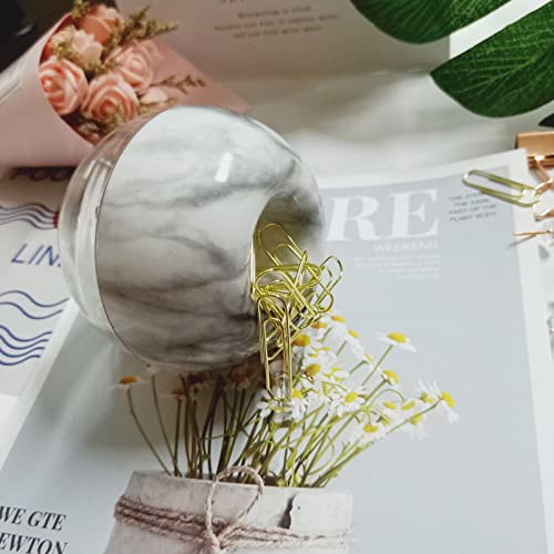 Paper Clips Holder Marble White Magnetic Dispenser With 100Pcs 1.1Inch Gold Paper Clips Cute Office Organizer Desk Supplies For School , Office, Home #TOP5