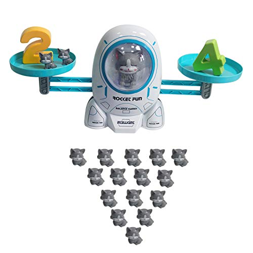 Cool Math Game Balance Toy Spaceship Cat and Dog Educational Calculation, Suitable for Boys and Girls, Educational Gifts for Children, Learning Age 3+ (62 Piece Set) (Blue)