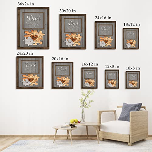 Custom Rustic Wood Puzzle Piece Sign Canvas Prints With Name, Personalized Father's Day Gifts For Dad Husband From Son, Daughter, Wife, Unique Dad Birthday Gift Idea,Canvas Wall Art For Living Room #TOP6