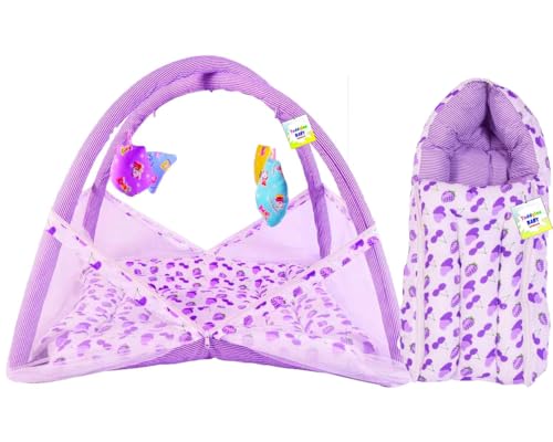 Image of Toddylon Baby Bed New Born Baby Bedding Set Combo of Baby Mattress with Mosquito Net | Carry Bag | Cotton Beds | Carry Bag | Unisex Infants (0-6 Months) (2PCS Set)